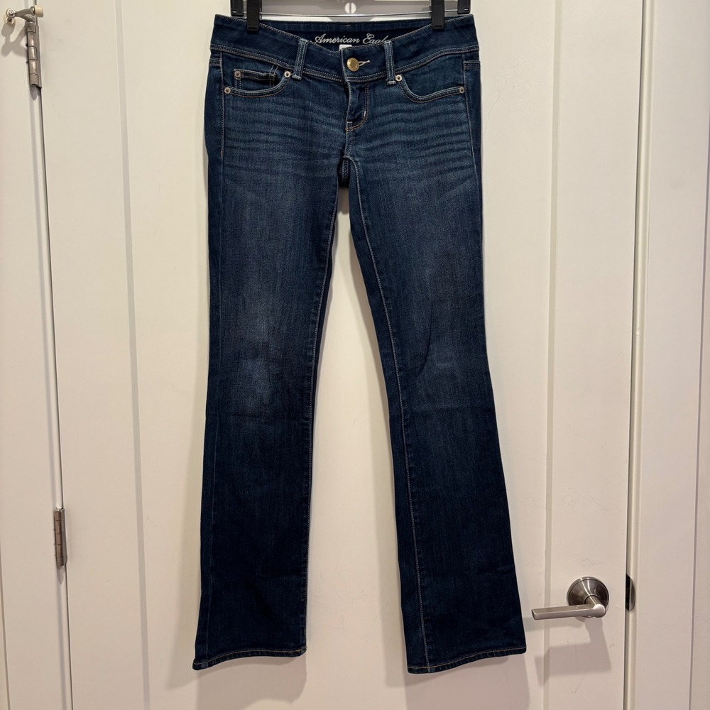 American Eagle Slim Boot Jeans Dark Wash Blue Denim Stretch Low Rise Womens‎ 0R